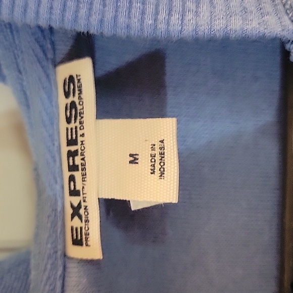 Express Blue Terry Zip-Up Hoodie and Cropped Pants Set Medium - Picture 2 of 7